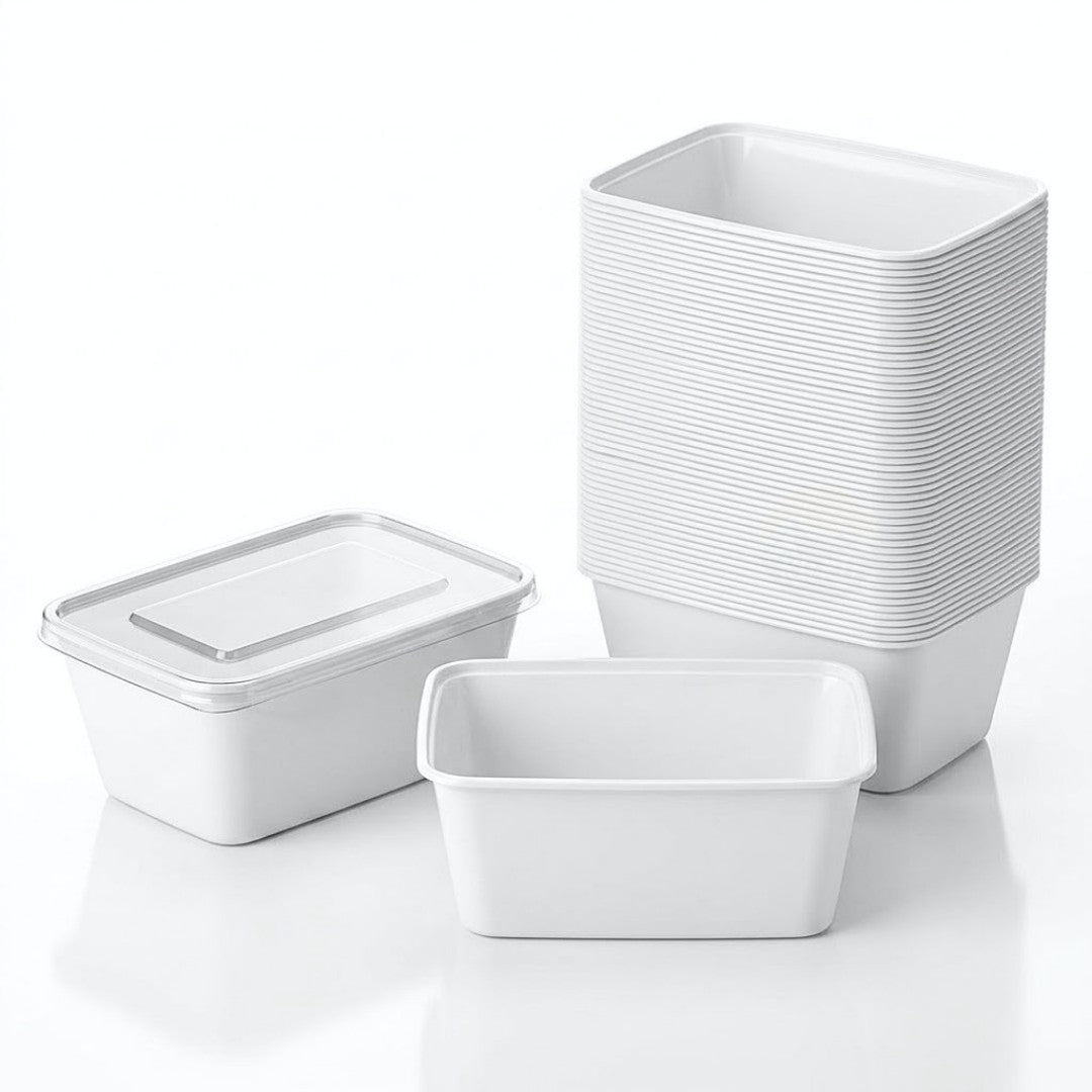 Mikrobølgebakker med låg - meal prep-bakker - kraftige og fleksible - opbevaringsbakker - hvid