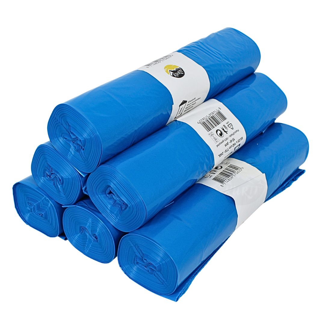 LDPE Afvalzakken 65/25 x 140 cm Blauw (240L) – Type 70 (op rol) - 100 stuks