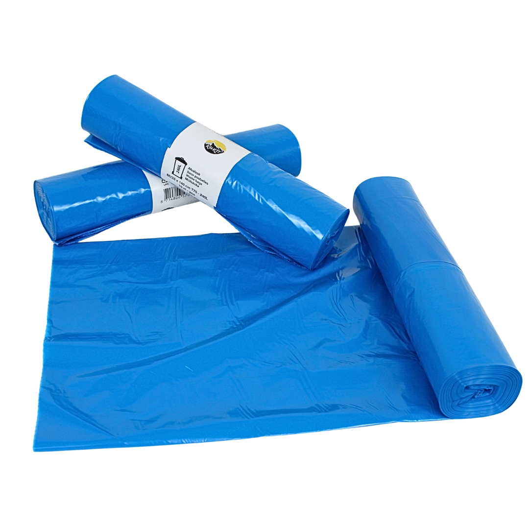 LDPE Afvalzakken 65/25 x 140 cm Blauw (240L) – Type 70 (op rol) - 100 stuks