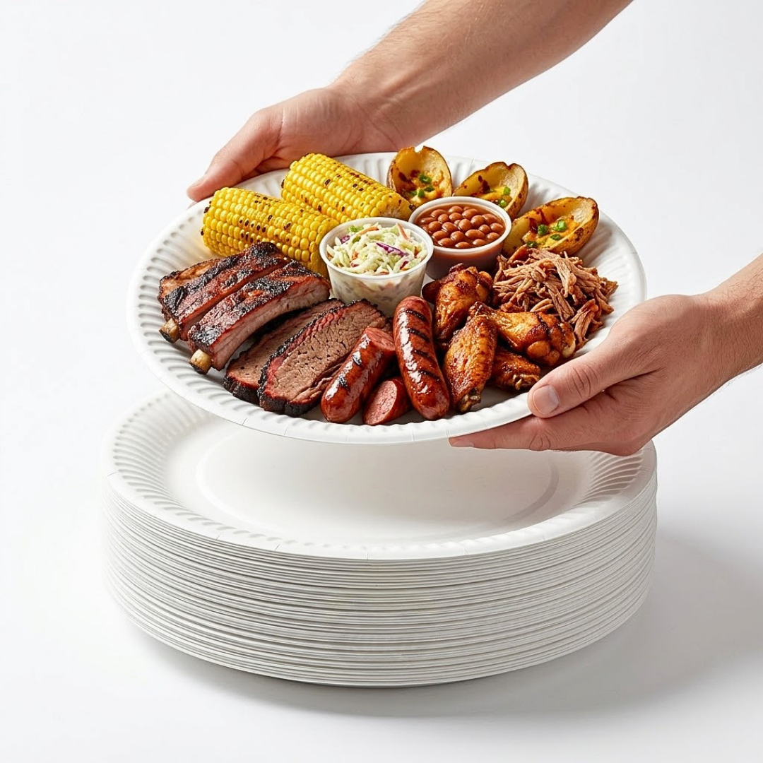 Tallerkener af karton 26cm – 100 stk. store engangstallerkener BBQ