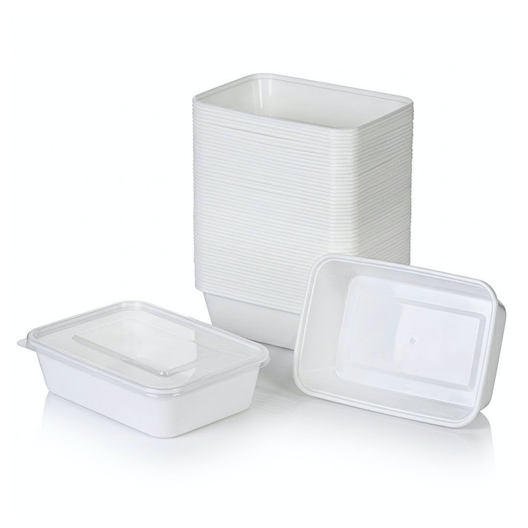 Mikrobølgebakker med låg - meal prep-bakker - kraftige og fleksible - opbevaringsbakker - hvid