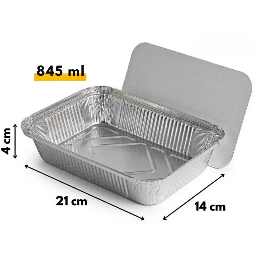 Aluminiumsbakker med låg 100 stk. - (845L) Aluminiumsfade til ovn engangs