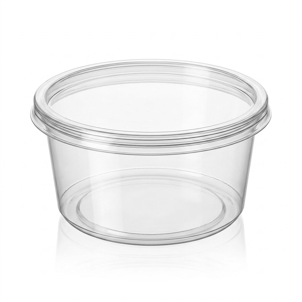 Plastbøtter 250ml rund transparent med låg – 100 stk. | Fordelagtigt bulk