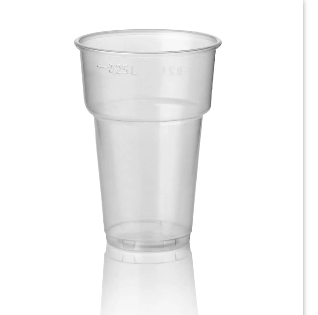 Ølbægre 250 ml gennemsigtig plast - 1000 stk. engangsbægre brudsikre PROPPY inkl. sup