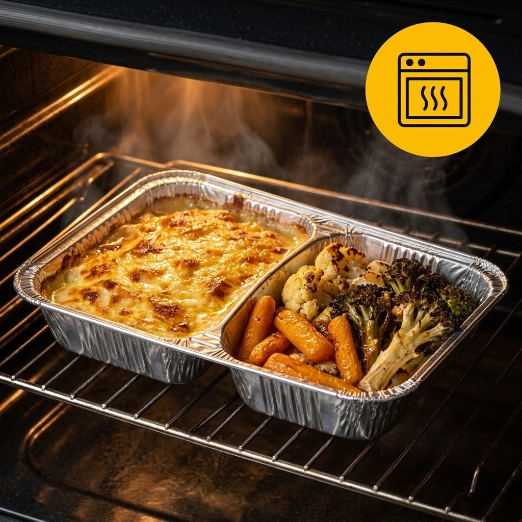 Aluminiumsbakker 2-rums med låg 100 stk. – menufad take away, catering