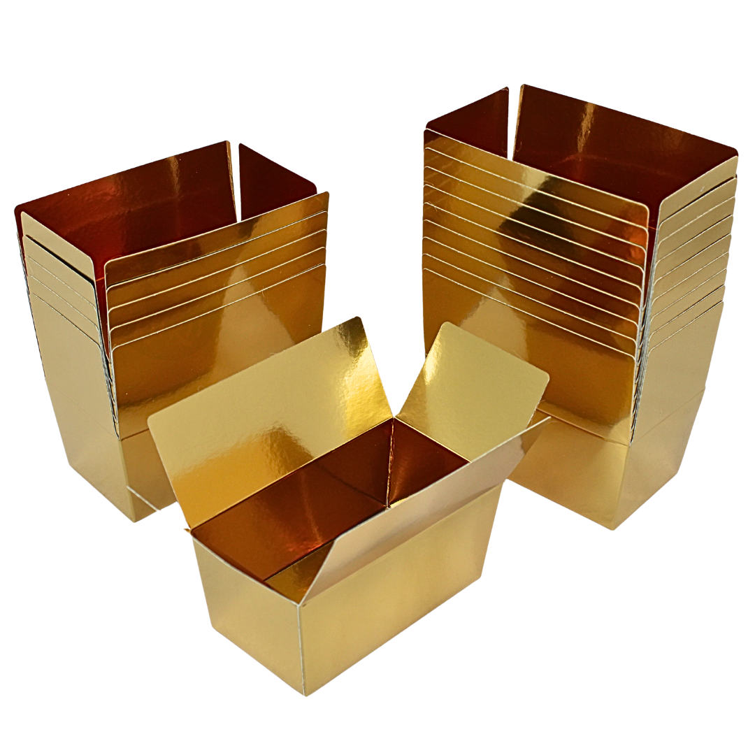 Ballotin bonbondoos 250 gram glanzend goud – 50 stuks | Binnenzijde goudfolie, 11,5x6x5,5 cm