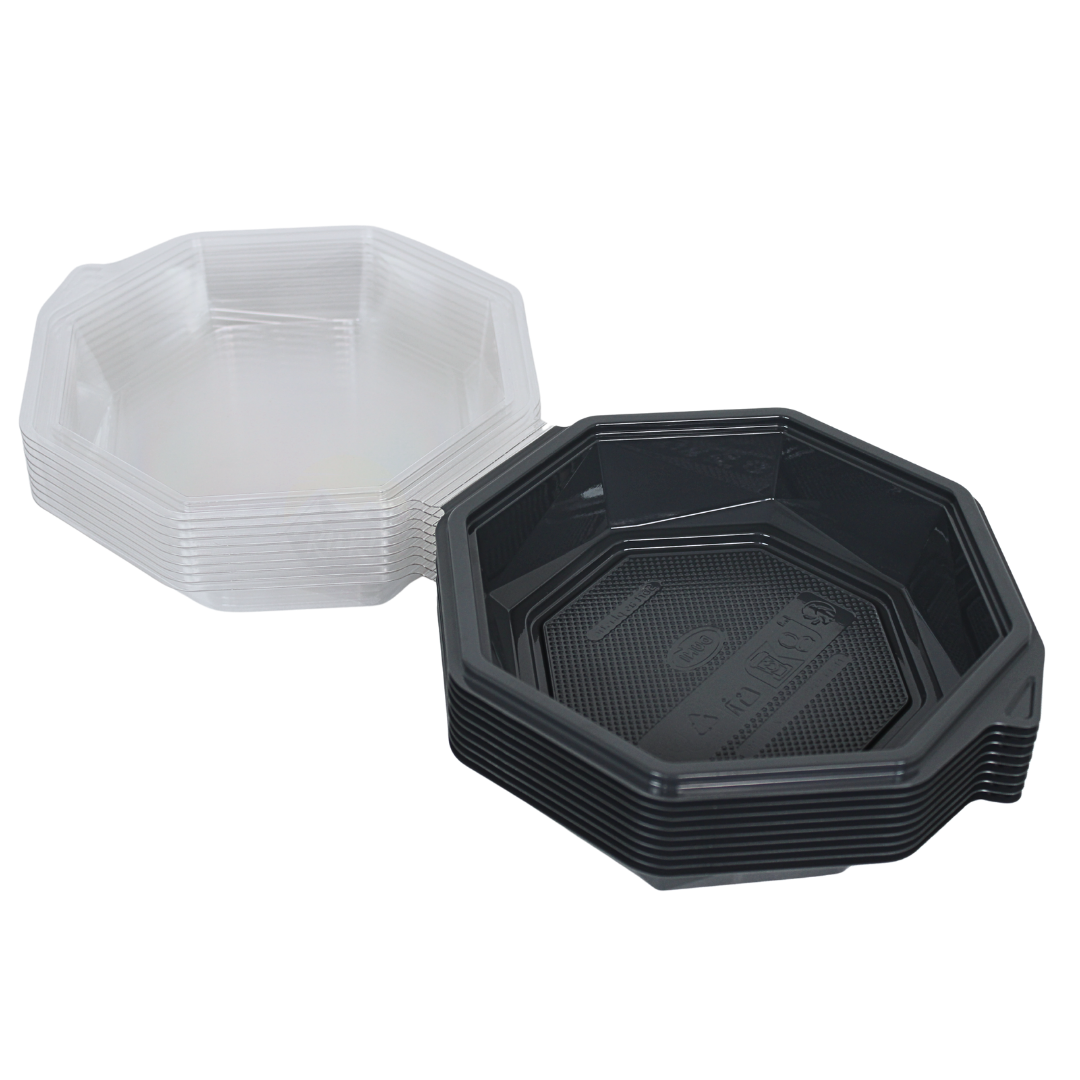 APET Octaview-skål grå 160x60 mm med fast låg 400 ml | 60 stykker | tapas tilbehør desserter