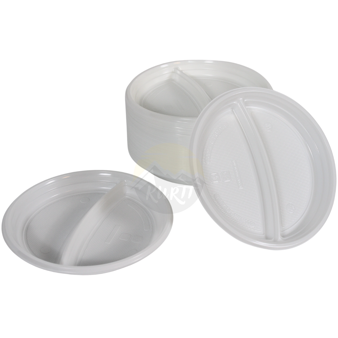 Plastplade Hvid 22 cm 2 rum - 100 stykker inkl. Sup