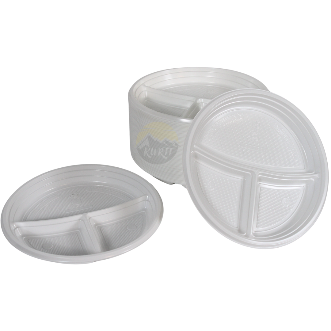 Plastplade Hvid 22 cm 3 rum - 100 stykker inkl. Sup