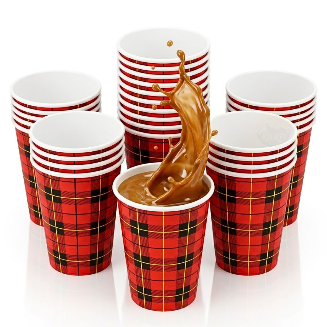 2500x Kaffebægre skotskternet (Scotty) 180ml - Engangsbægre af pap - inklusive sup