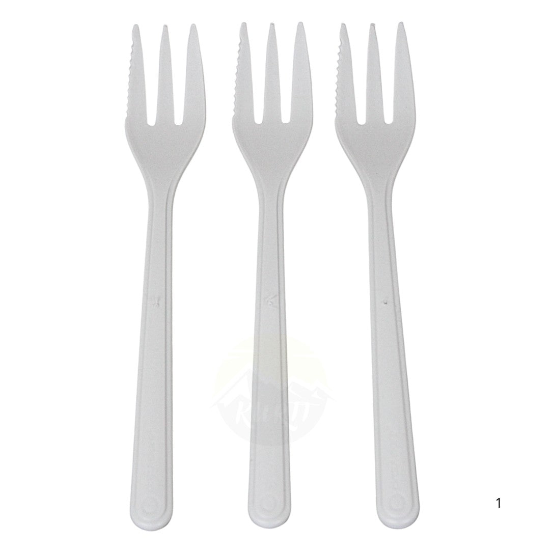Pommes frites-gaffel hvid 130 mm - Snackgaffel af hård plast til engangsbrug | 100/500/1000 stk.