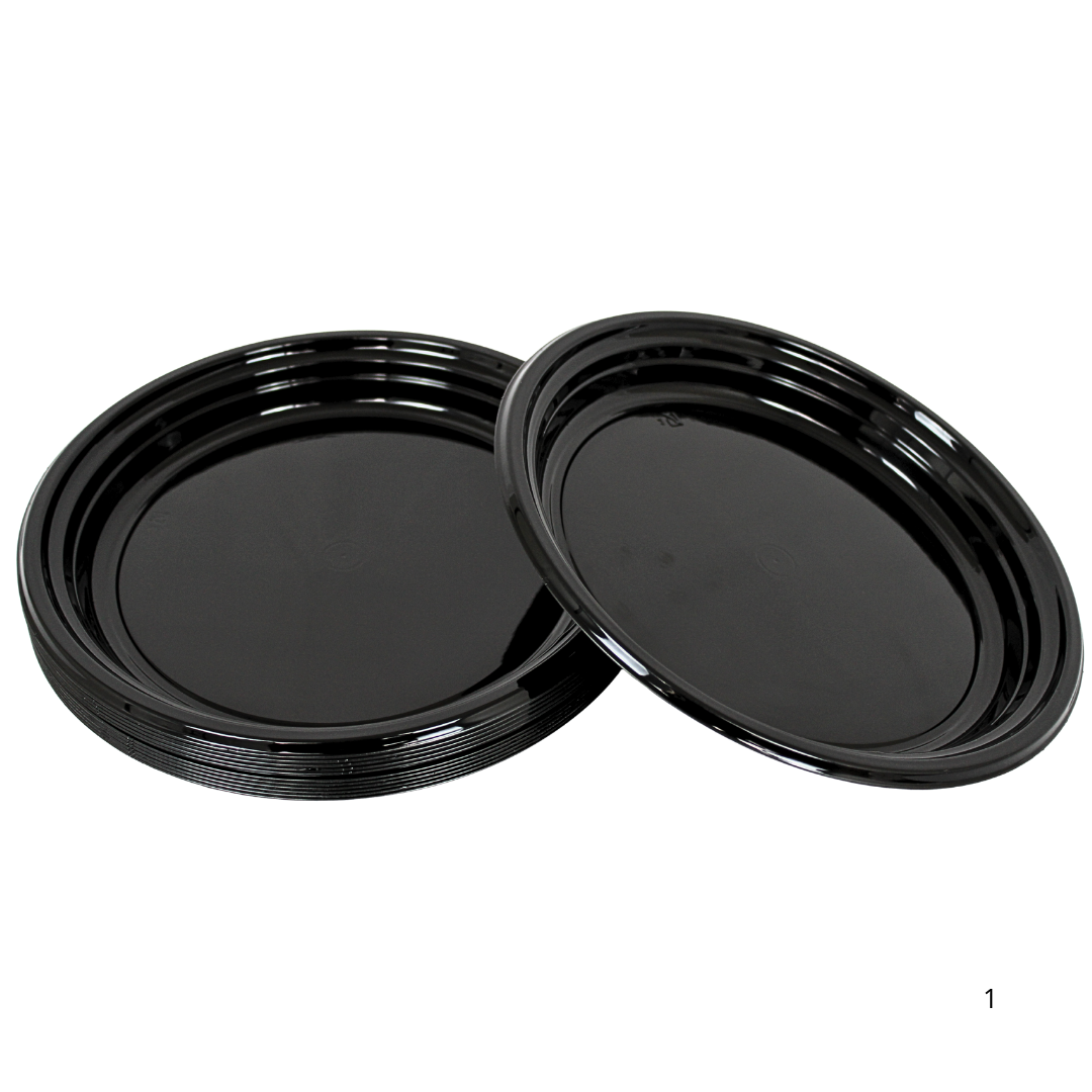 Hårde plasttallerkener 24 cm, sorte - genanvendelige PP-tallerkener - 12 stk.