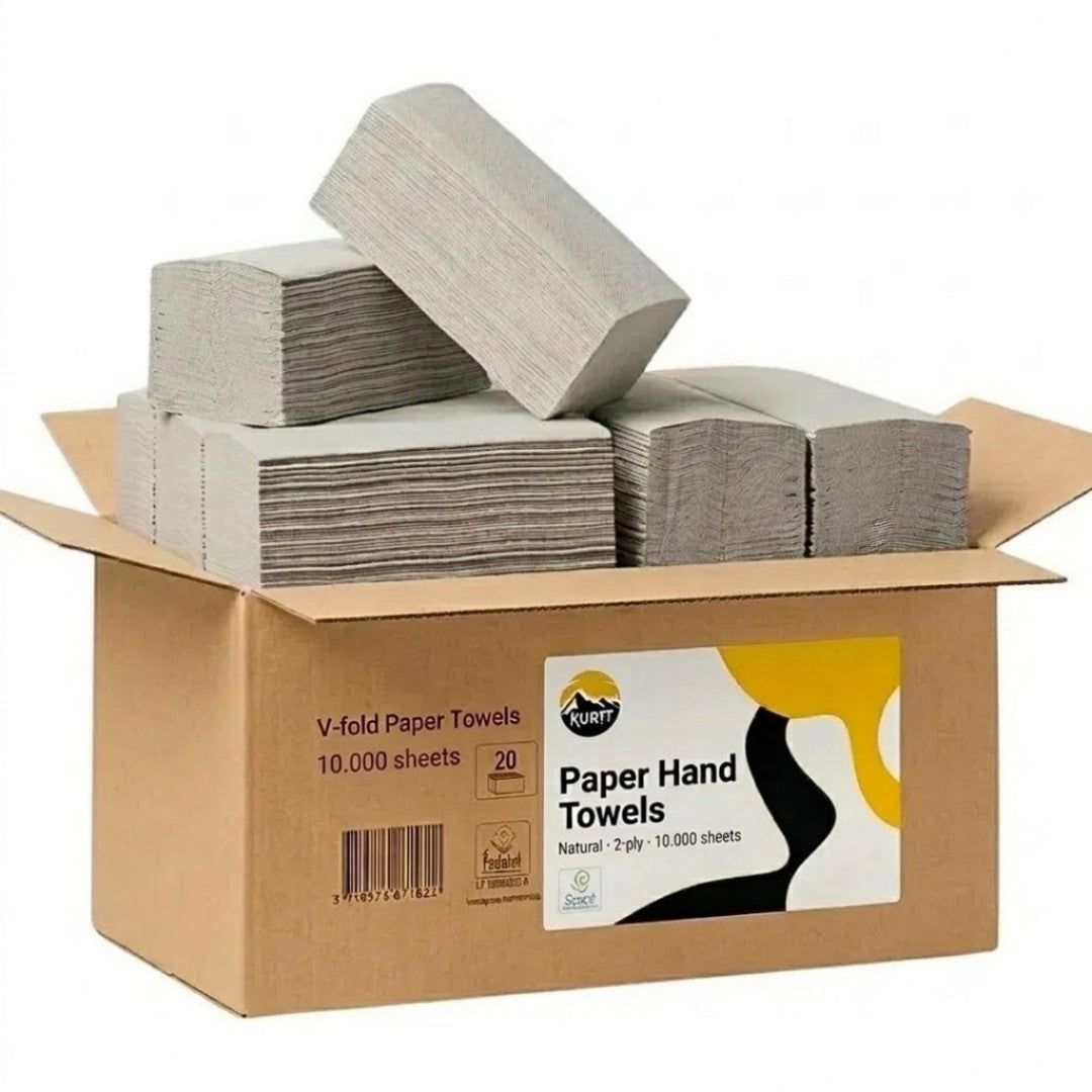 KURTT Papirhåndklæder Z-fold 10.000 stk. | 2-lags natur | 22x23cm cellulose interfold håndklædepapir dispenser