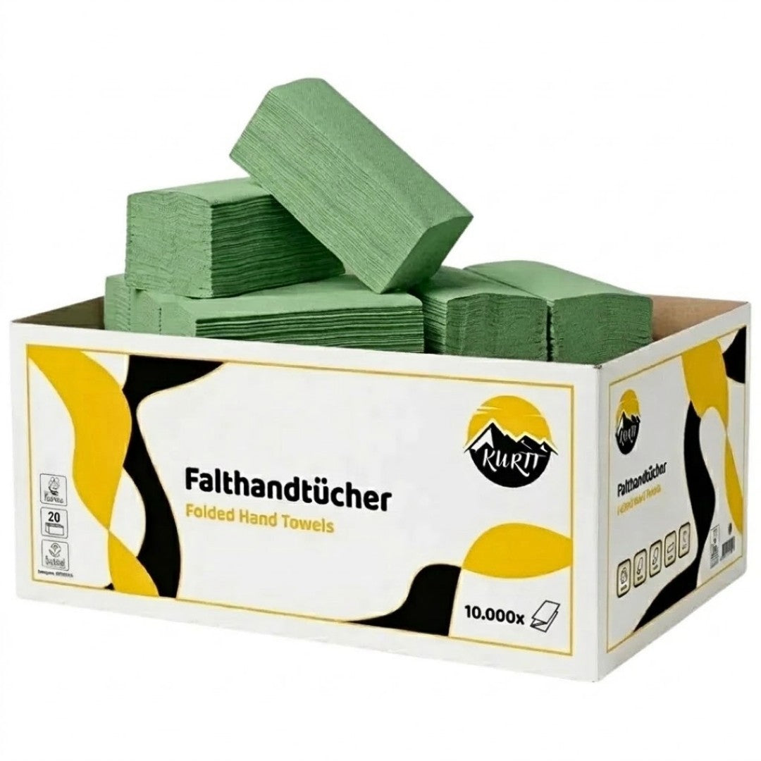 10.000 ark, Papirhåndklæder grøn 1-lags 25 x 23 cm