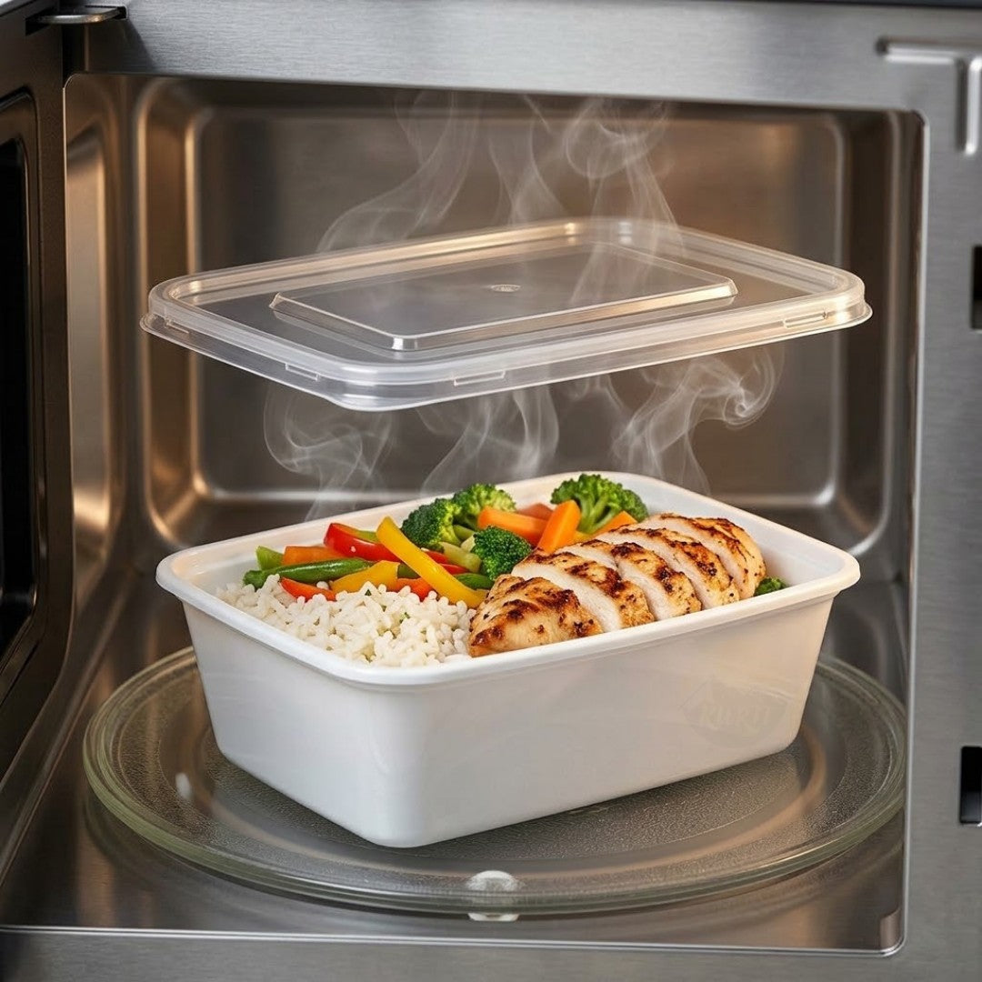 Mikrobølgebakker med låg - meal prep-bakker - kraftige og fleksible - opbevaringsbakker - hvid