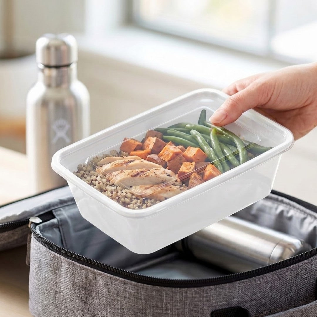 Mikrobølgebakker med låg - meal prep-bakker - kraftige og fleksible - opbevaringsbakker - hvid