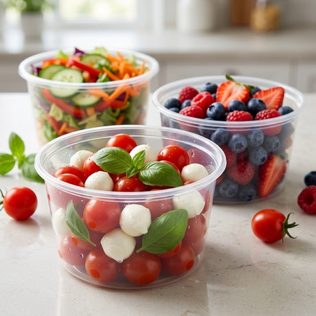 Plastbøtter 250ml rund transparent med låg – 100 stk. | Fordelagtigt bulk
