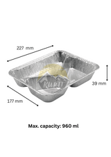 Aluminiumscontainere 960g 3 -delt med aluminiumslåg - 100 stykker