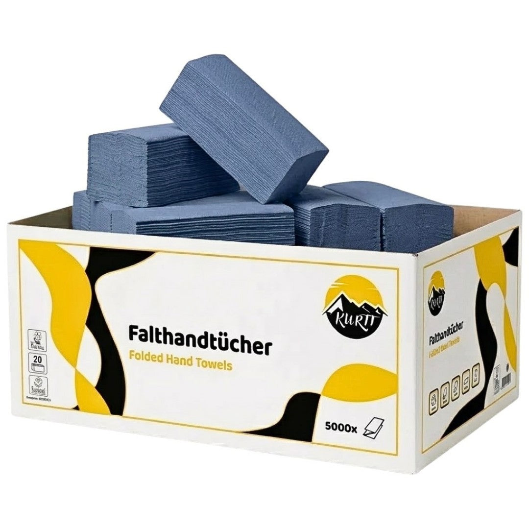 Papirhåndklæder blå 2-lags 23 x 25 cm - 5.000 ark