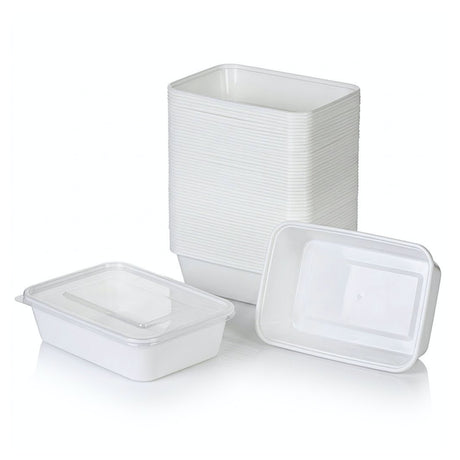 Mikrobølgebakker med låg - meal prep-bakker - kraftige og fleksible - opbevaringsbakker - hvid