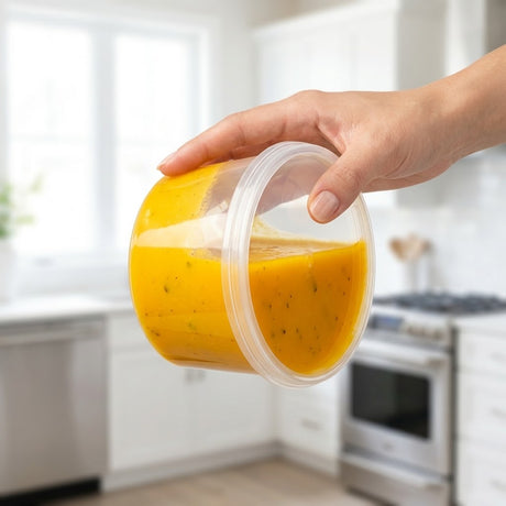 Opbevaringsbøtter 500ml runde transparente med låg – 100 stk. | Plastbeholdere mikroovnsegnede