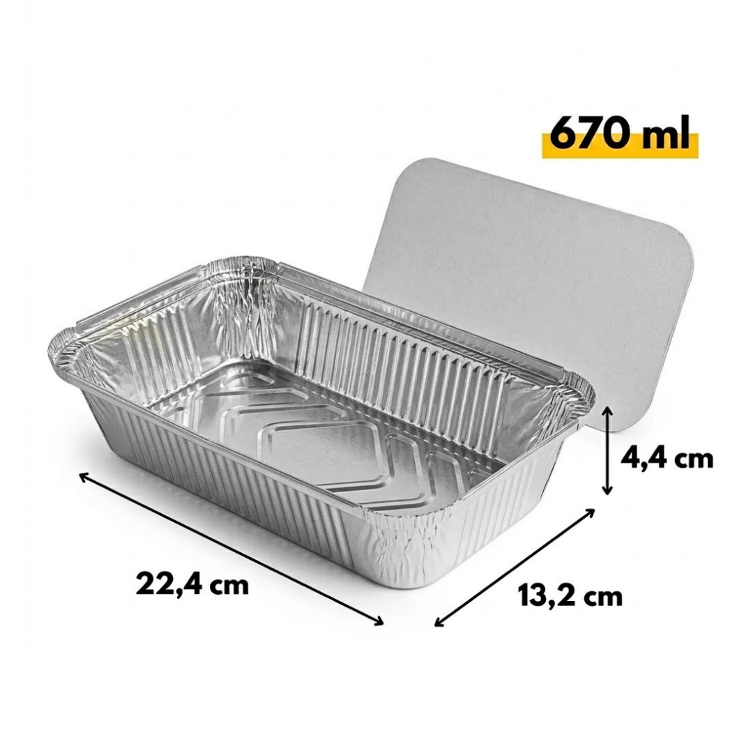 Aluminiumsbakker med låg 100 stk. - (670ml) fade til airfryer