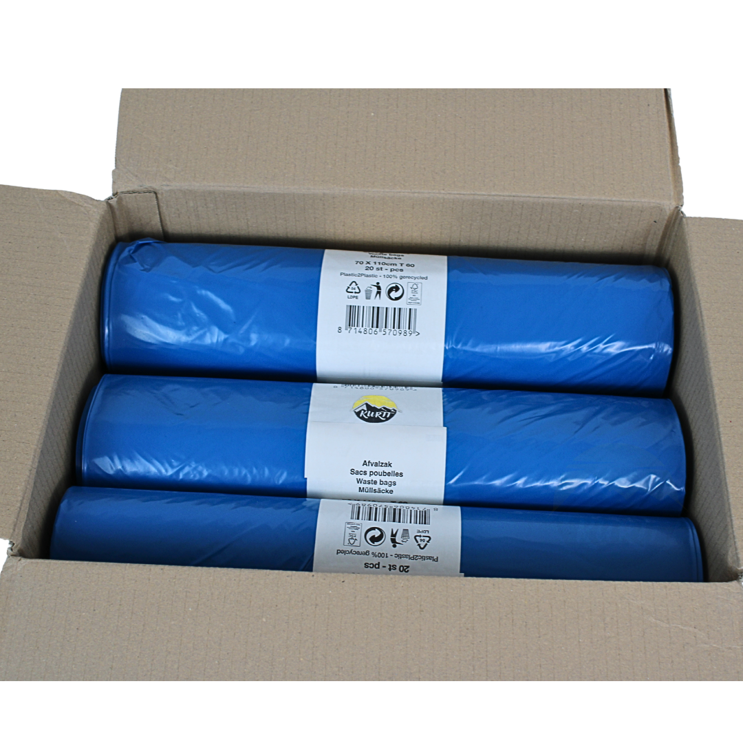 LDPE Afvalzakken 70 x 110 cm – Blauw – Type 60 (op rol) - 200 stuks