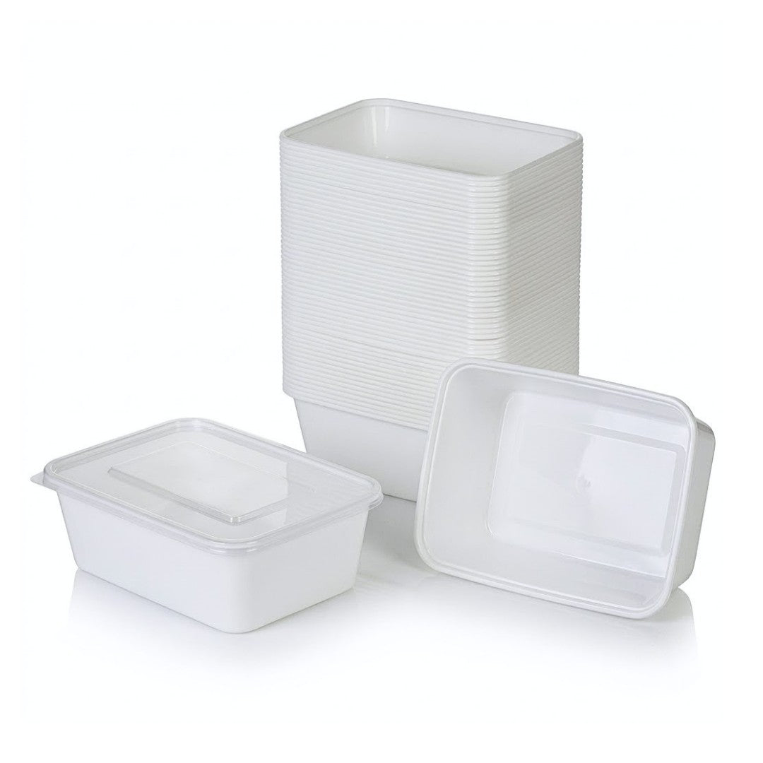 Mikrobølgebakker med låg - meal prep-bakker - kraftige og fleksible - opbevaringsbakker - hvid
