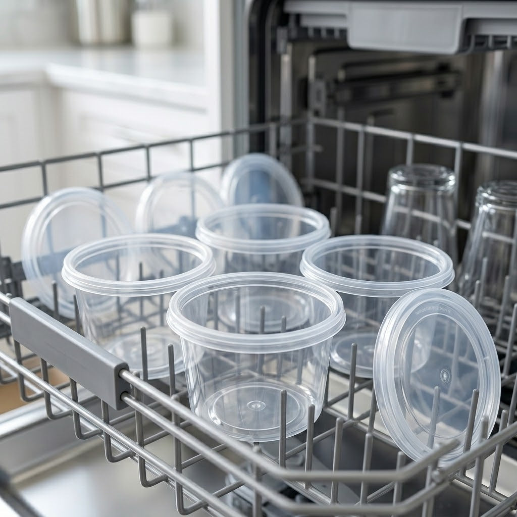 Opbevaringsbøtter 500ml runde transparente med låg – 100 stk. | Plastbeholdere mikroovnsegnede