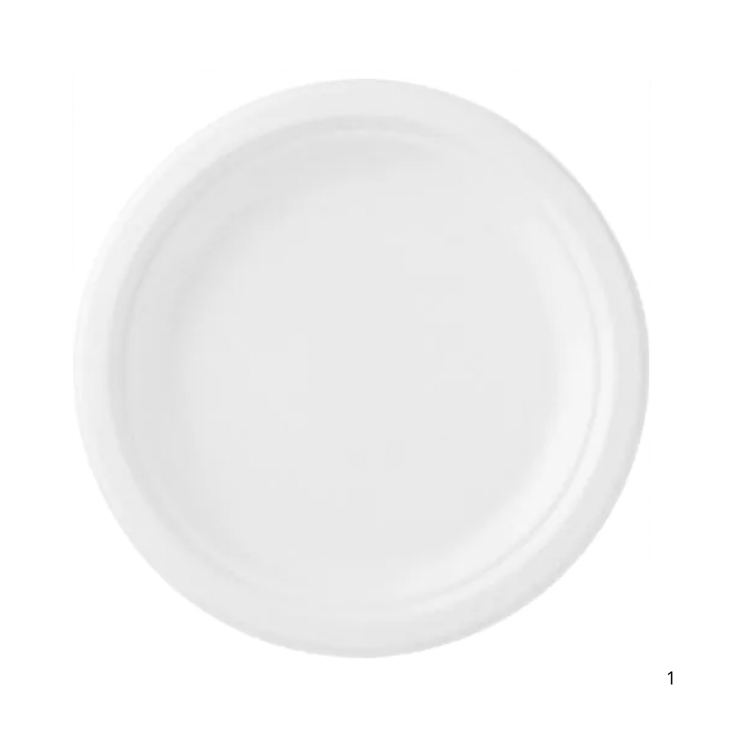 Sukkerrør, Bagasse-tallerken 22 cm hvid - Bæredygtig komposterbar middagstallerken - 100 stk.