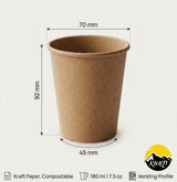 Kraft Koffiebeker 180ml (7.5oz) – Composteerbaar Karton, Vending Profiel | 70mm - 2500 stuks