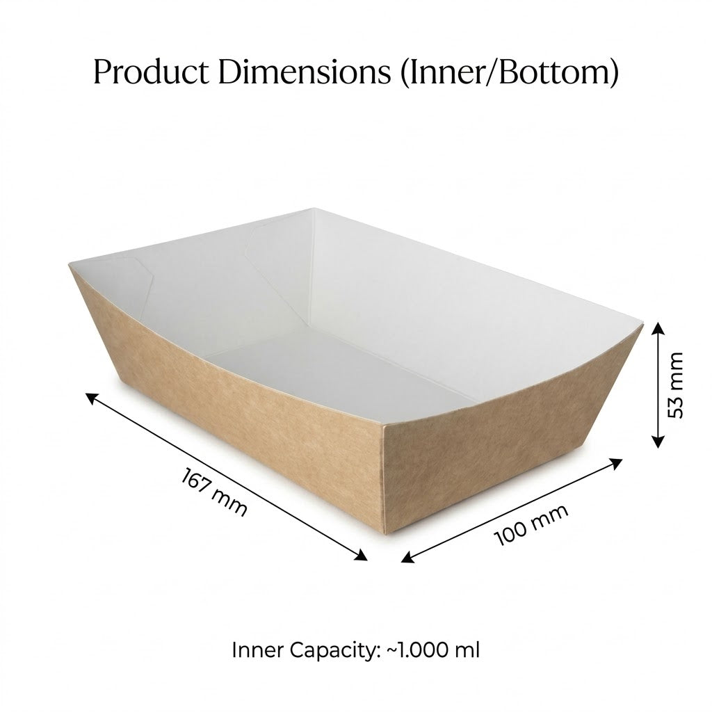 Kraft-wit snackbakje van 167 × 100 × 53 mm met inhoud van 1.000 ml
