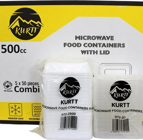 Mikrobølgebakker med låg 500 stk - Rektangulære BPA-fri bakker til måltidstilberedning | 500ml 650ml 750ml 1000ml Sort & hvid