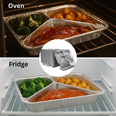 Aluminiumscontainere 960g 3 -delt med aluminiumslåg - 100 stykker