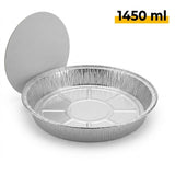 Aluminiumsbakker Runde 23 cm med Låg – 1450 ml – 100 Stk | C803L Ovnfaste Engangsbakker Takeaway Grill