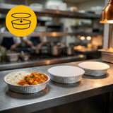 Aluminiumsbakker Runde 23 cm med Låg – 1450 ml – 100 Stk | C803L Ovnfaste Engangsbakker Takeaway Grill
