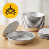 Aluminiumsbakker Runde 23 cm med Låg – 1450 ml – 100 Stk | C803L Ovnfaste Engangsbakker Takeaway Grill