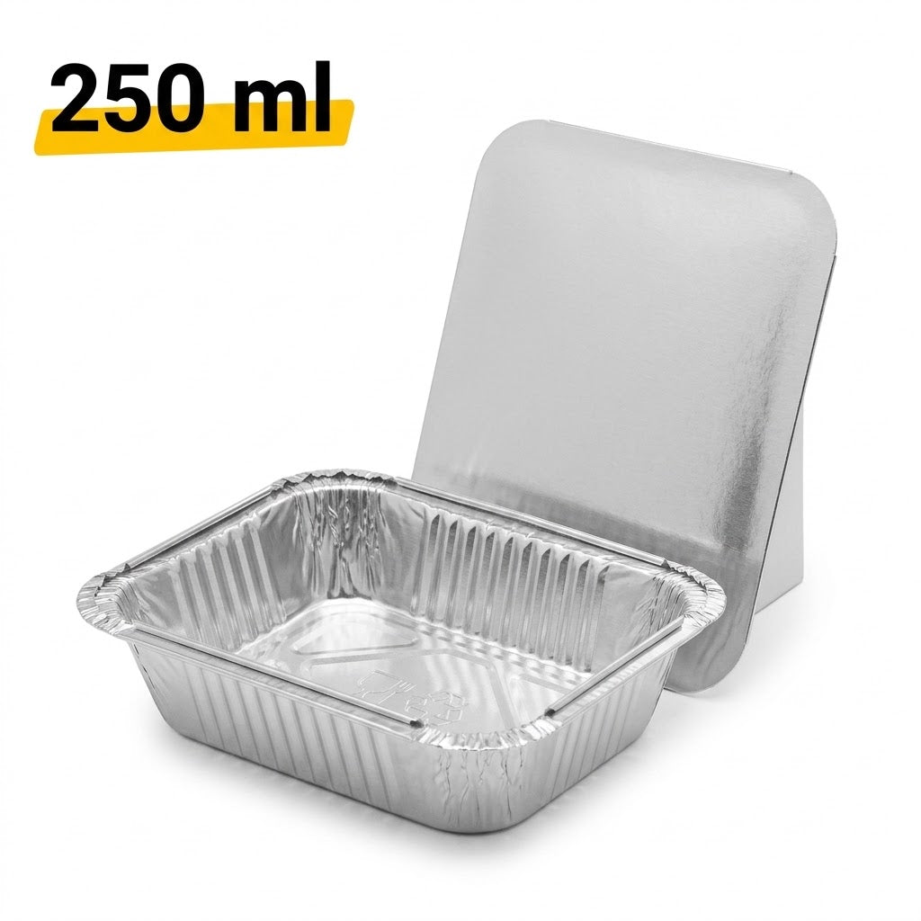 Aluminiumsbakker med låg 100 stk. - (250ml) Ovnfade Airfryer