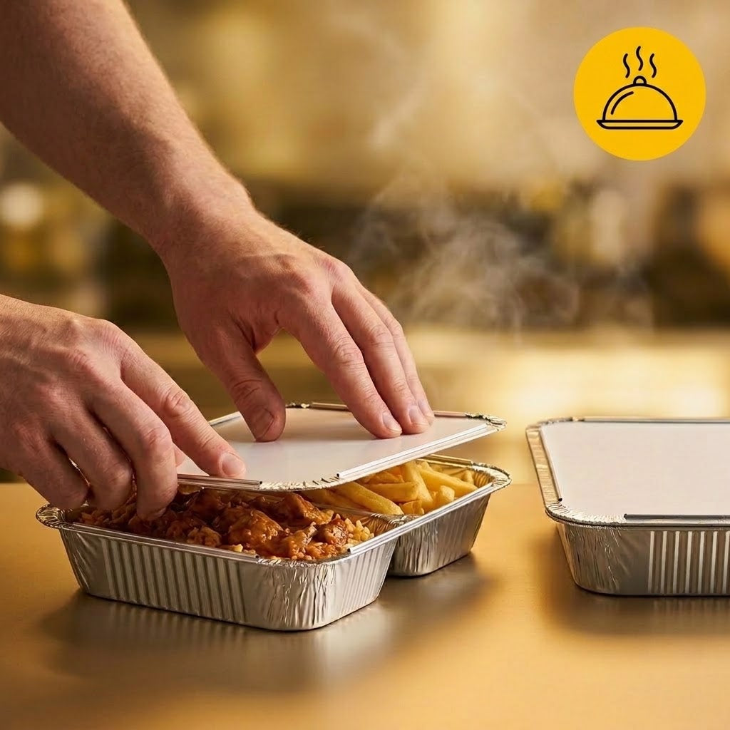 Aluminiumsbakker 2-rums med låg 100 stk. – menufad take away, catering