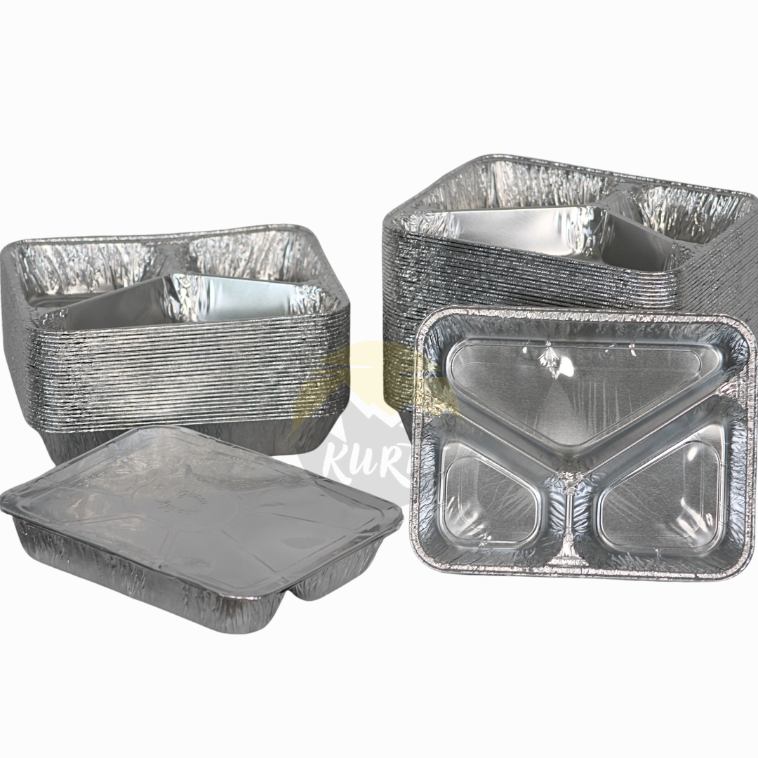 Aluminiumscontainere 960g 3 -delt med aluminiumslåg - 100 stykker