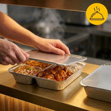 Aluminiumsbakker 3-rums med låg 100 stk. – Menufad Take Away, Catering