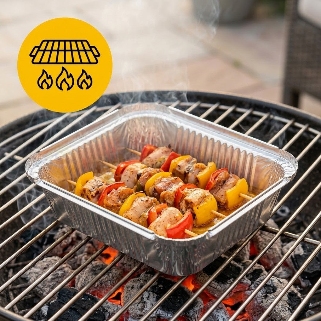 Aluminiumsbakker med låg 100 stk. - (450ml) fade til airfryer