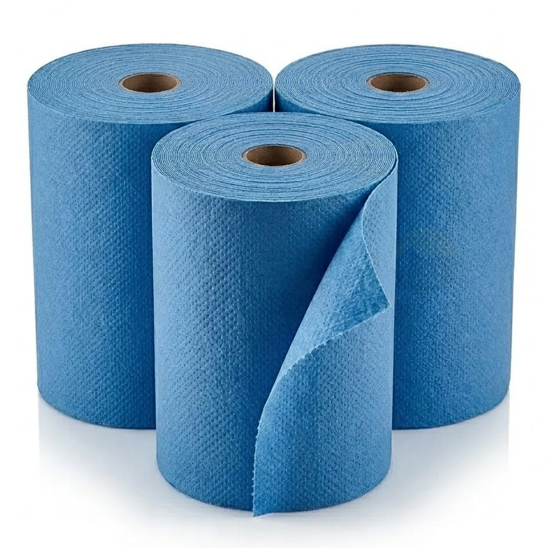 Industrirulle blå 2-lags 380m – 2 ruller | 1000 ark 38x36cm cellulose HACCP pudserulle værksted