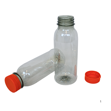 rPET-flaske 250 ml med orange hætte | BPA-fri og fødevaresikker - 40 stk.