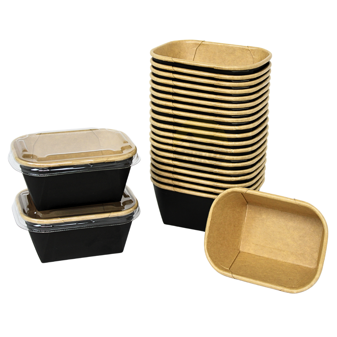 Kraft Salad Bowls with Lids 350ml - 50 Pieces