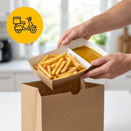 Frietbakjes met Sausvak, Snackbakje, A20 (A14+1) Karton Kraft/Wit – 170 × 85 × 40 mm