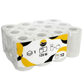 Mini rengøringsruller 1-lags 120m | Centerfeed dispenser genopfyldning | 12 ruller