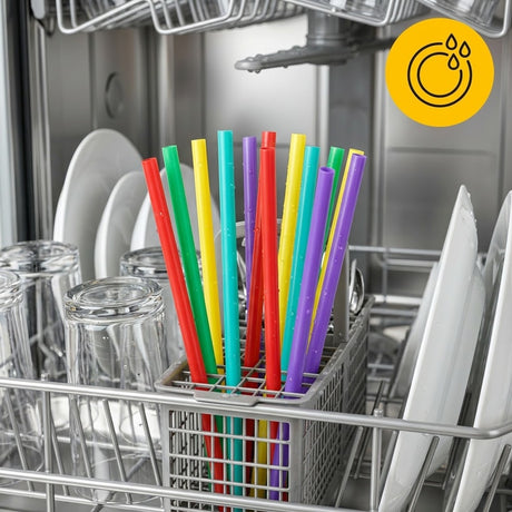 250x Robuste sugerør Multicolor lige PP plast genanvendelige (europæisk norm EN12875-1 certificeret)