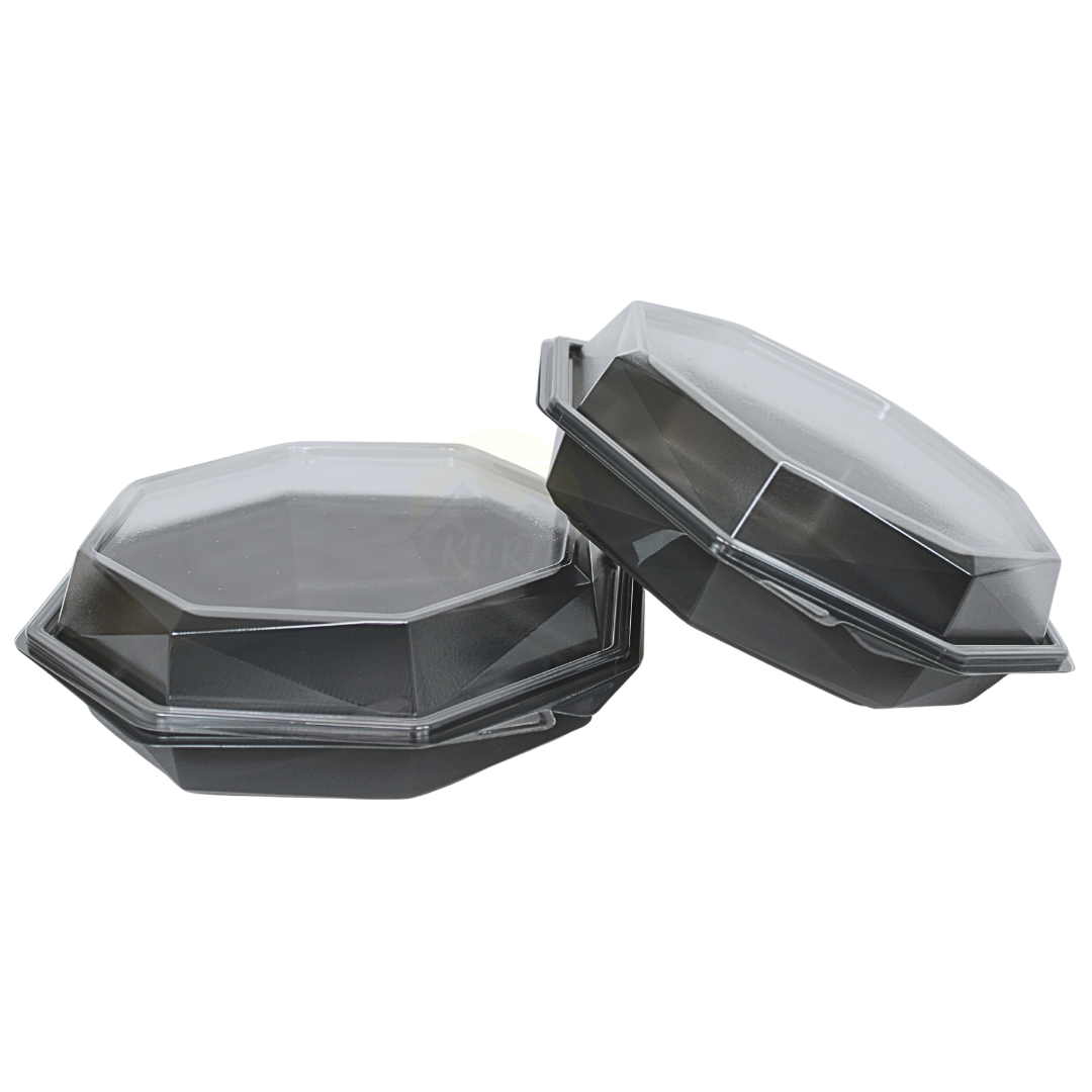APET Octaview Bowl Grey 190x60mm med fast låg | 640ml | 40 stykker | Catering Take-away