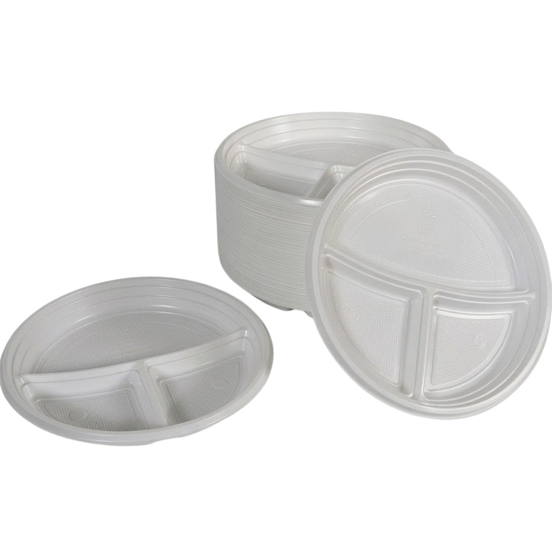 Plasttallerkener 3-rums 22cm – 100 stk. engangstallerkener til restauration